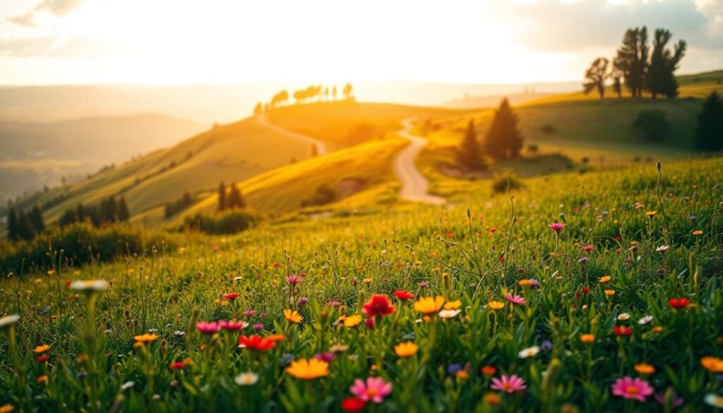 A serene and vibrant landscape unfolds, showcasing strategies for scaling income. In the foreground, a lush, verdant meadow is dotted with colorful wildflowers, symbolizing the growth and abundance of a thriving financial plan. In the middle ground, a winding path leads toward a picturesque hillside, where rolling hills and towering trees suggest the journey of building a reliable, recurring revenue stream. The background is bathed in a warm, golden light, evoking a sense of prosperity and success. The overall composition conveys a harmonious balance between careful planning, persistent effort, and the realization of financial goals. Aprenda a Ganhar Dinheiro Pelo Google