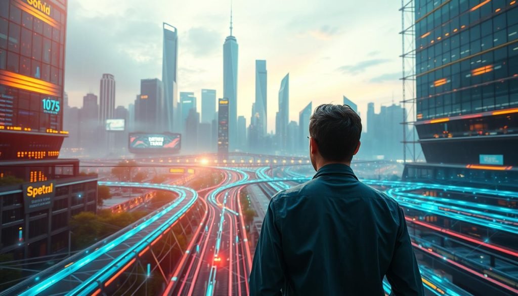 A vibrant digital landscape, alive with the energy of entrepreneurship. In the foreground, a determined entrepreneur navigates a maze of virtual pathways, their gaze fixed on the horizon. Surrounding them, a dynamic web of connections, data streams, and innovative technology. Towering in the background, a futuristic cityscape of sleek skyscrapers and pulsing digital infrastructure, symbolizing the limitless potential of the digital entrepreneurial ecosystem. Illuminated by a warm, diffused lighting that casts a glow of optimism and possibility. Captured through a wide-angle lens to convey the scope and scale of the digital entrepreneurial experience. A vibrant digital landscape, alive with the energy of entrepreneurship. In the foreground, a determined entrepreneur navigates a maze of virtual pathways, their gaze fixed on the horizon. Surrounding them, a dynamic web of connections, data streams, and innovative technology. Towering in the background, a futuristic cityscape of sleek skyscrapers and pulsing digital infrastructure, symbolizing the limitless potential of the digital entrepreneurial ecosystem. Illuminated by a warm, diffused lighting that casts a glow of optimism and possibility. Captured through a wide-angle lens to convey the scope and scale of the digital entrepreneurial experience.